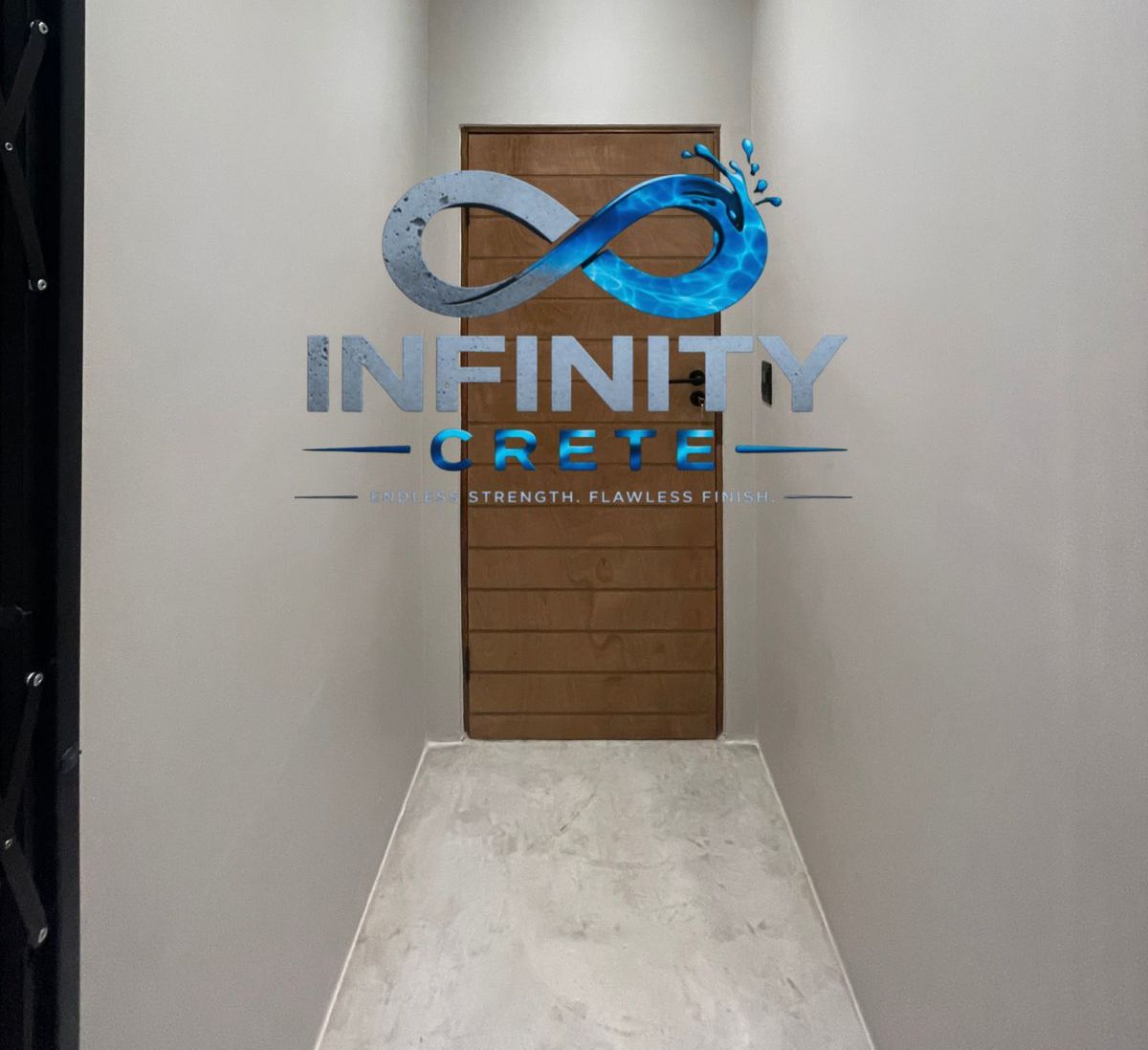 After — clean seamless screed flooring through entrance passage by Infinity Crete